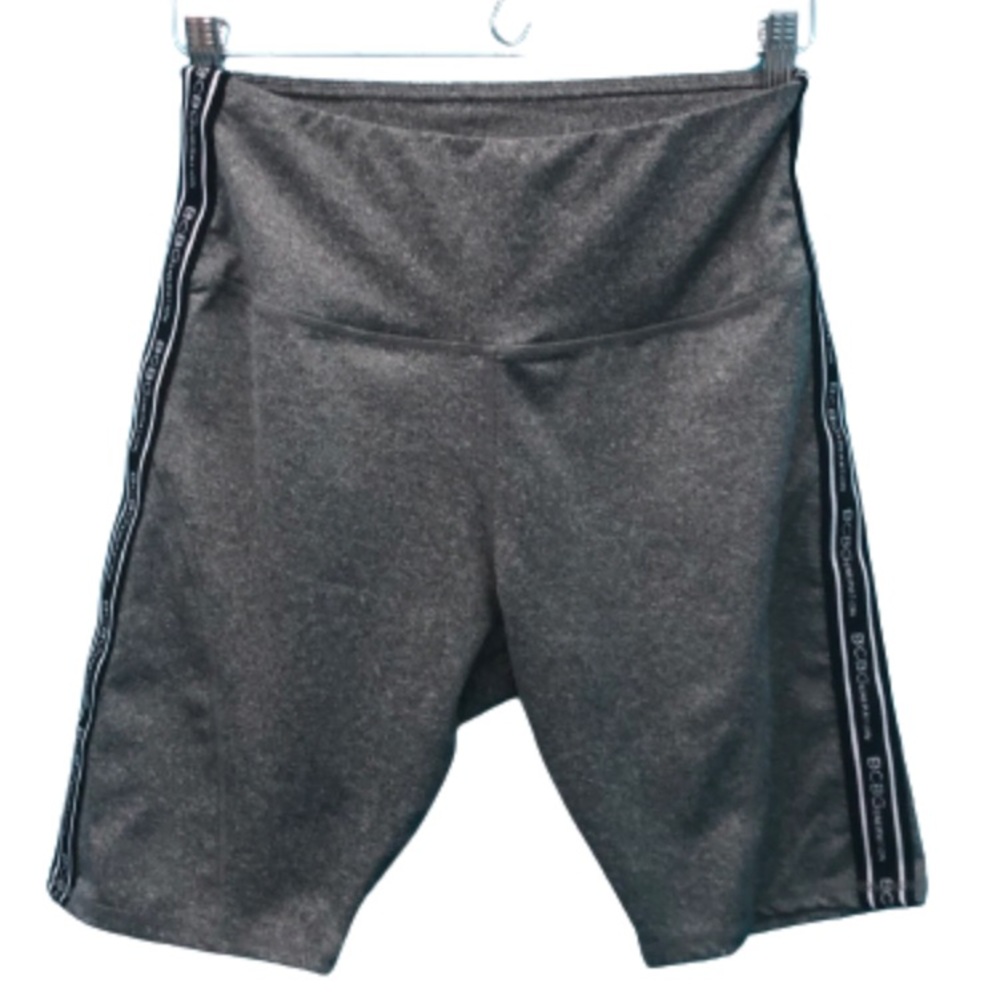 BCBGENERATION GRAY WORKOUT SHORTS • BLACK LOGO SIDE PANELS • sz L